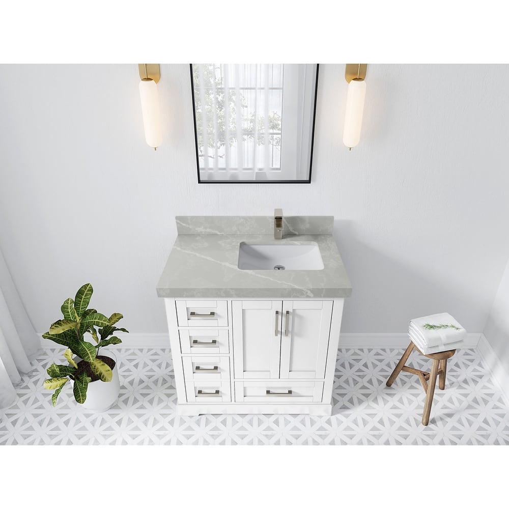 Willow Collections 36 x 22 Boston Right Offset Sink Bathroom Vanity with Quartz or Marble Countertop