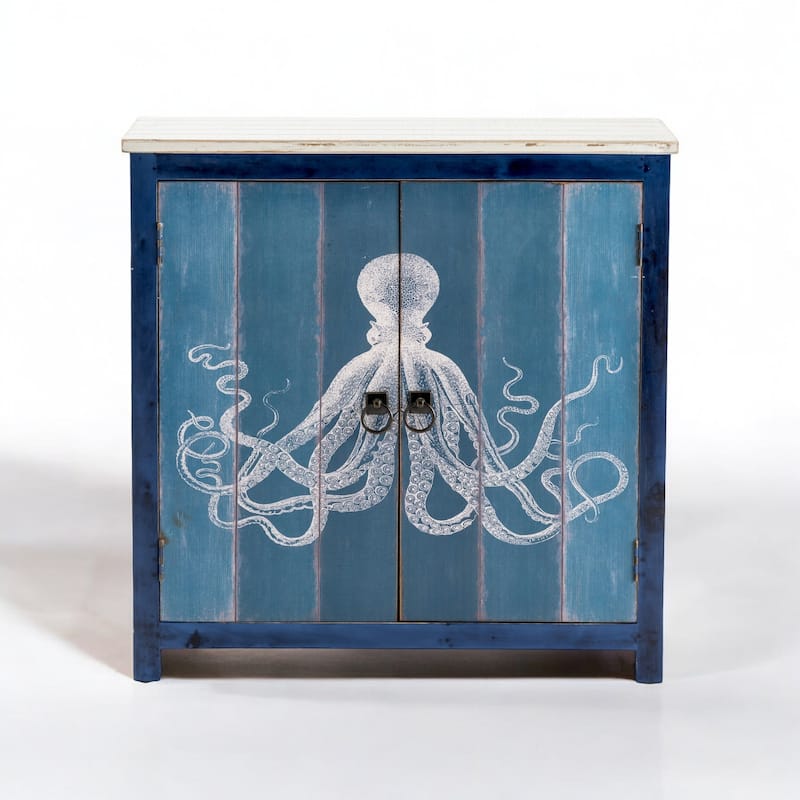 Two Door Deep Blue Wooden Cabinet - Coastal - 31.5" x 13" x 31.5"