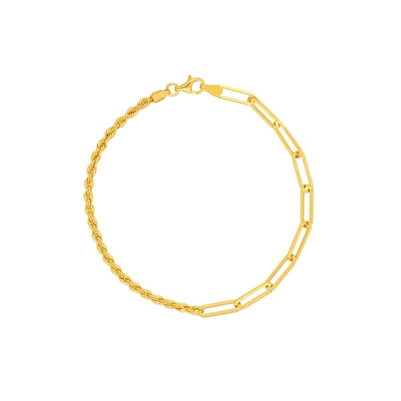 Curata 14k Yellow Gold 7.5" 5mm Double Duty Paperclip and Rope Chain Bracelet