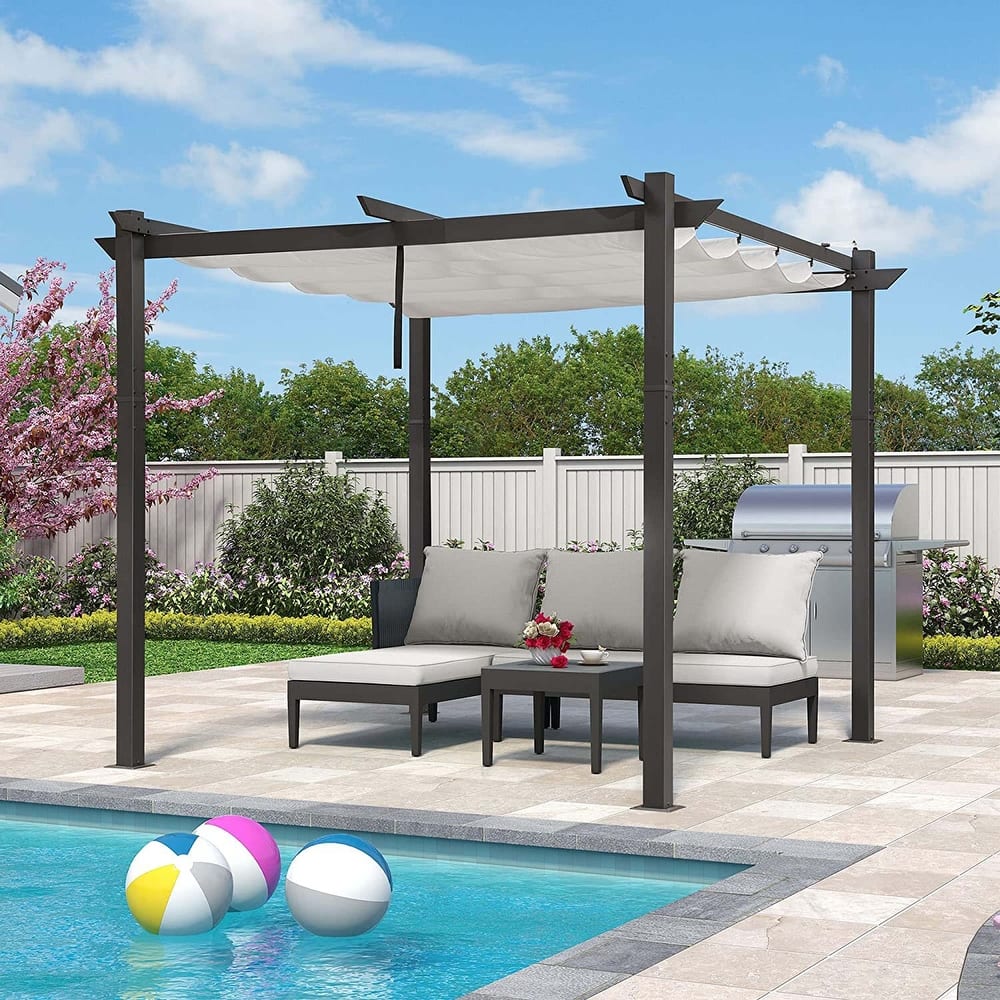 PURPLE LEAF Gazebo Outdoor Retractable Aluminium Grape Trellis Pergola with Extra Top Roof for Patio
