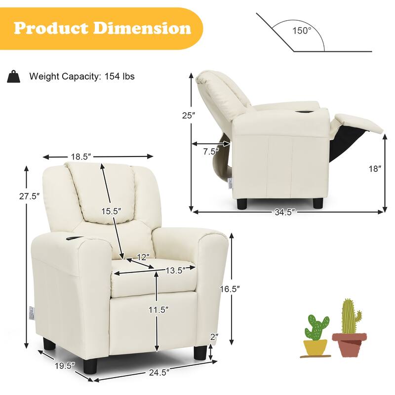 Costway Kids Recliner Chair PU Leather Armrest Sofa w/Footrest Cup
