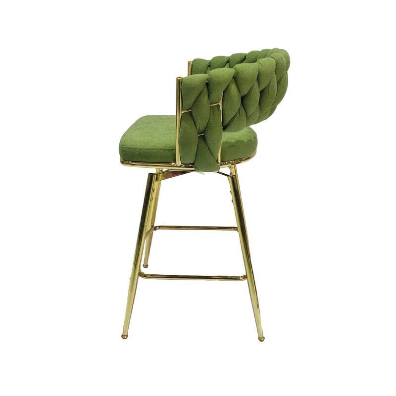 Set of 2 360 Degree Swivel Upholstered Arm Bar Stool,with Golden legs and Footrest