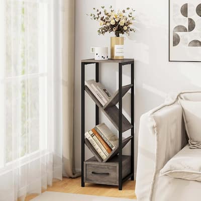 4-Tier Floor Standing Bookcase Wood Tree Bookshelf w/ Drawer