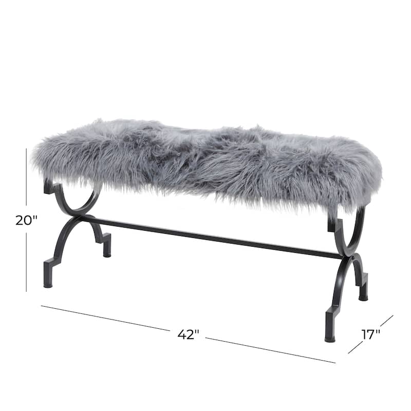 Grey or White Gold Metal Frame Plush Fabric Glam Vanity Bench Stool