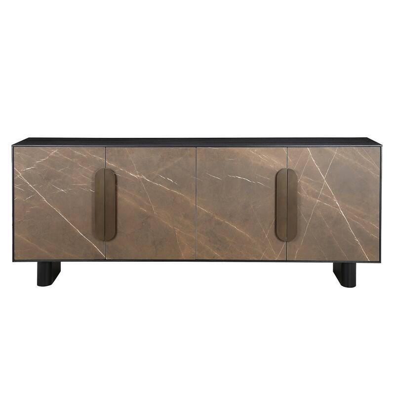 Spruce & Spring Modern Black Ash Sideboard with Cappuccino Ceramic Doors, Large Storage Cabinet