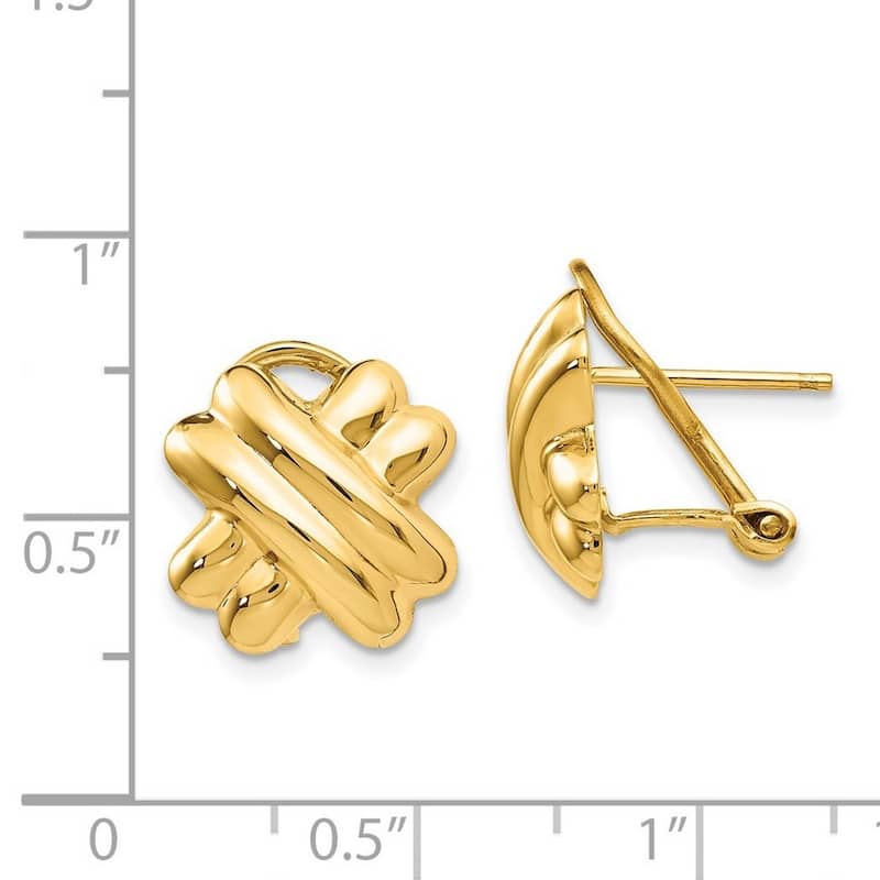 Curata 14k Yellow Gold Polished Hollow Omega Back Post Earrings - 13x13mm
