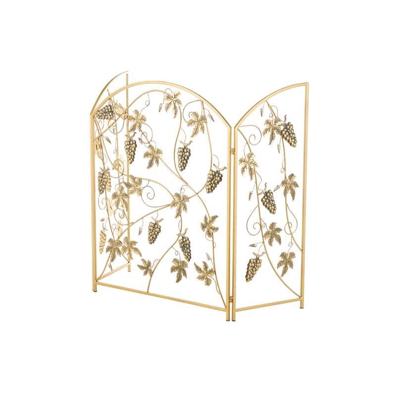 Gold Metal Foldable 3 Panel Fruit Living Room Fireplace Screen with Leaf Accents