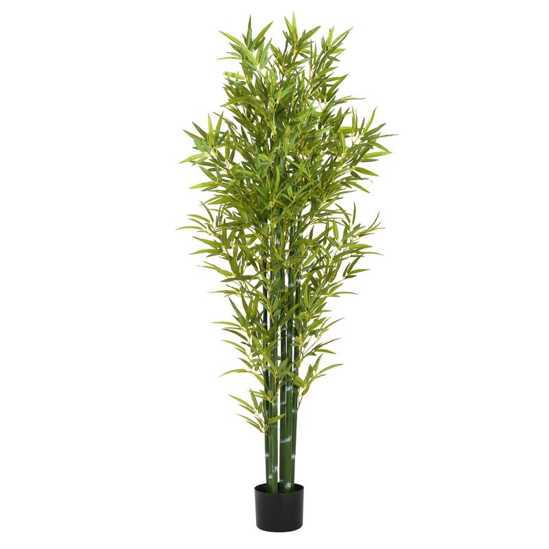 Roomfitters 72'' Artificial Bamboo Tree Set of 2, Tall Faux Indoor Plants with Black Plastic Pots for Home Decor, Green