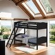 preview thumbnail 1 of 4, Elegant Twin over Twin Bunk Bed with Camelback Headboard, Angled Ladder, Guardrails & Mission-Style Design, Black Black