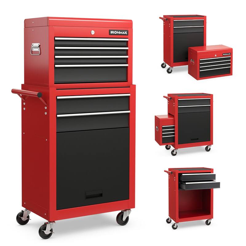 Gymax 6-Drawer Rolling Tool Chest Lockable Tool Box and Storage - Red