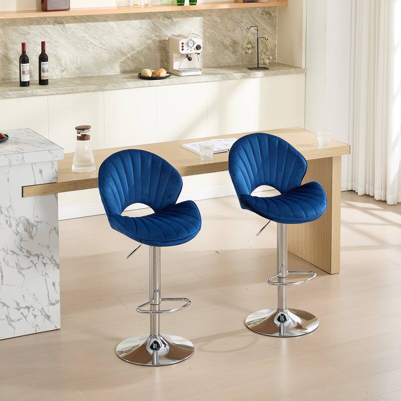 Set of 2 Adjustable Bar Stools with Back & Footrest, Navy Blue Counter Height Bar Chairs for Kitchen & Pub