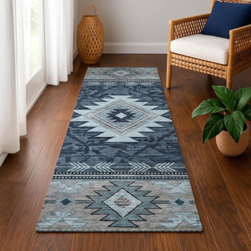 Premium Washable Super Soft Global Inspirations Mayfield Rug - Blue - 2'3" x 7'6"