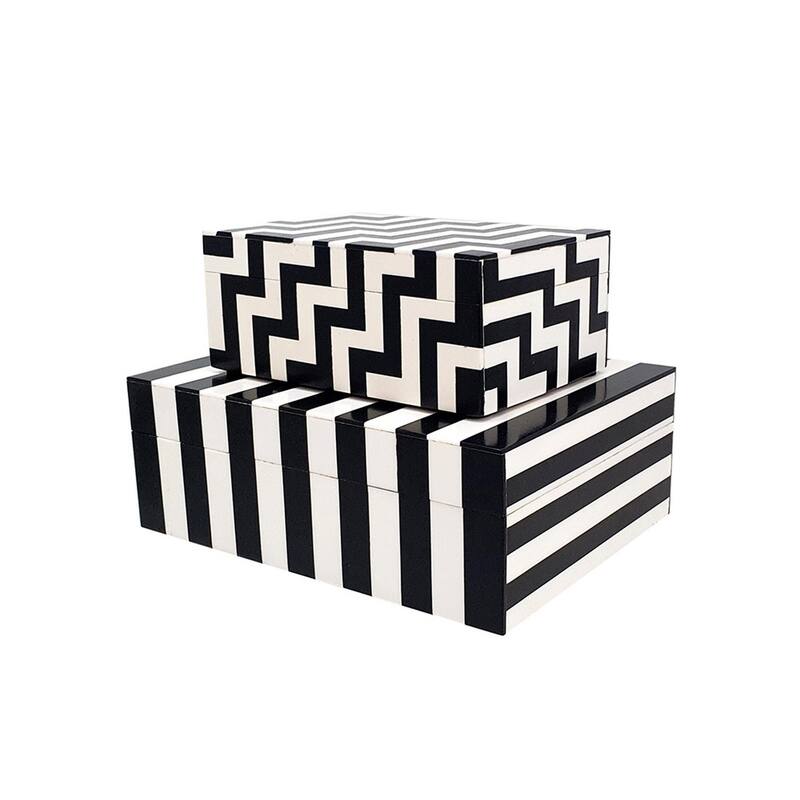 Anya Set of 2 Accessory Boxes, Multipurpose Lidded Storage, Black, White - Black