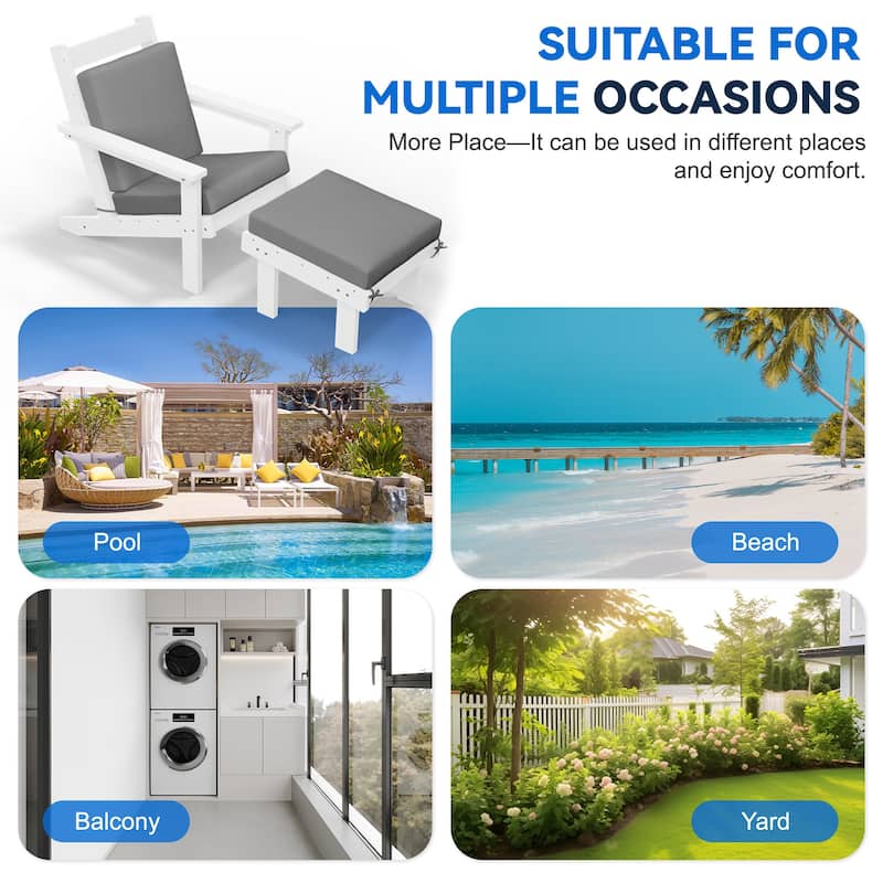 Outdoor Patio HDPE Chair Set with a Movable Ottoman & Removable Cushions