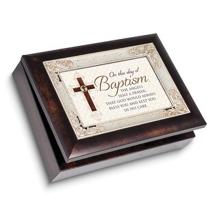 Curata Baptism Italian Style Woodgrain Resin Music Box (Plays How Great ...