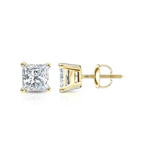 Auriya 1ctw Princess-cut Solitaire Diamond Stud Earrings 14k Gold
