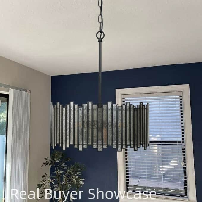 Modern 4-Light Drum Chandelier Colored Glass Pendant for Dining Room Bedroom
