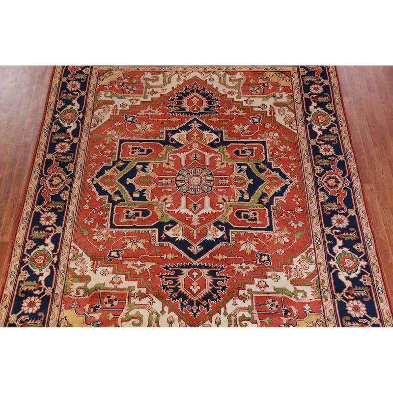 Hand Knotted Oriental 100% Wool Carpet Traditional Medallion Oranges & Rust Heriz (serapi) Area Rug - 12' 0'' X 9' 0''