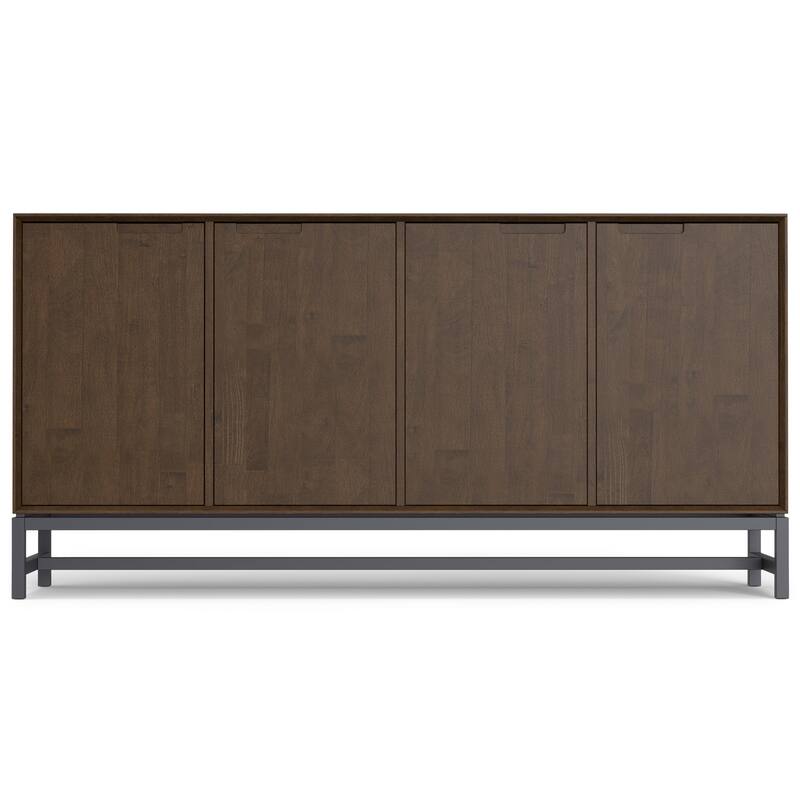 WYNDENHALL Devlin SOLID HARDWOOD & Metal 72 inch Wide Rectangle Modern 4 Door Sideboard Buffet in Walnut Brown