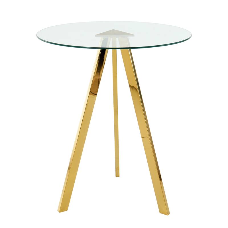 Modern Kitchen Glass dining table ROUND Tempered Glass 31.5" BAR Table top,Clear BAR Table Metal Legs,Gold-plated legs (