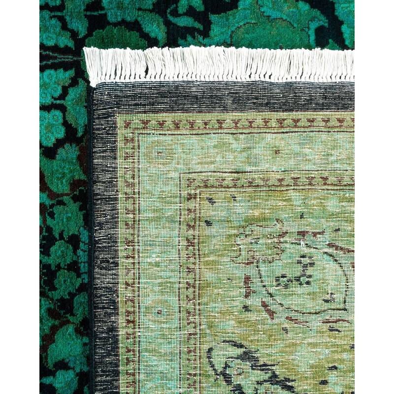 Overton Hand Knotted Wool Vintage Inspired Modern Contemporary Overdyed Green Area Rug - 8' 2" x 10' 4"