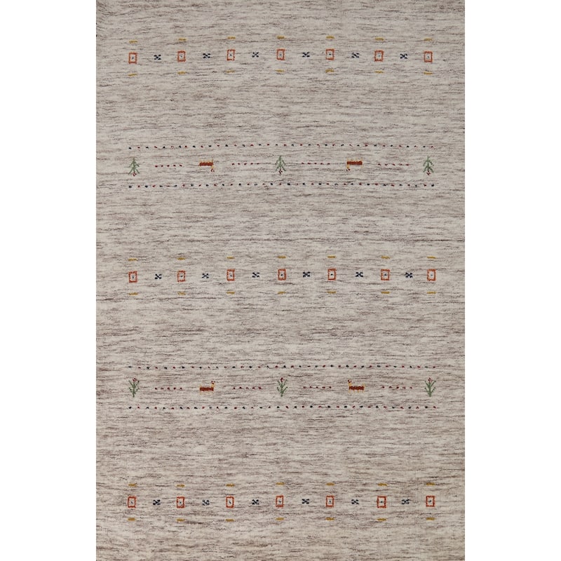 Gabbeh Indian Rug Hand-Knotted Beige Modern Wool Carpet - 3'11" x 5'9"