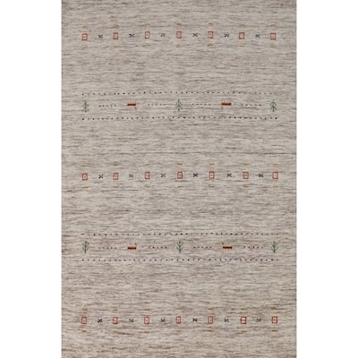 Gabbeh Indian Rug Hand-Knotted Beige Modern Wool Carpet - 3'11" x 5'9"