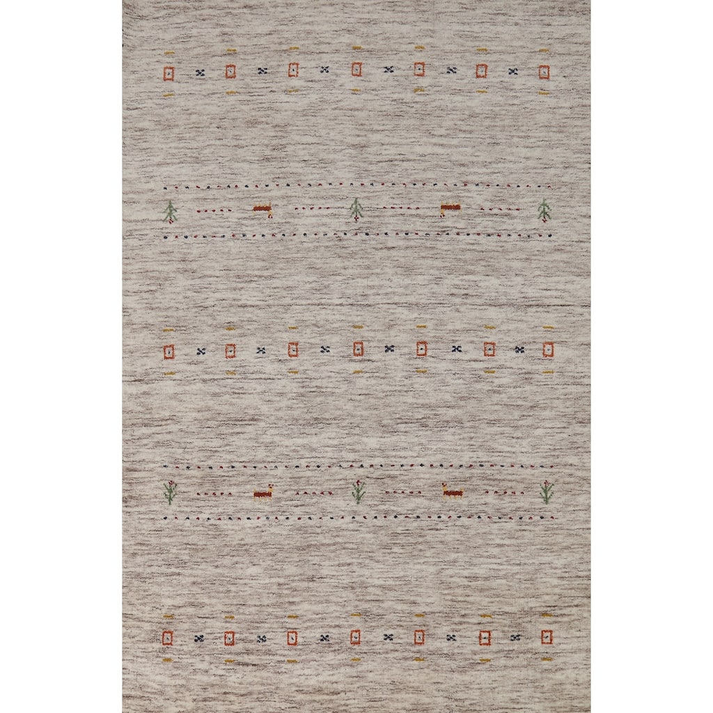 Hand Knotted Oriental 100% Wool Carpet Tribal Animal Pictorial Beige & Ivories Gabbeh Area Rug - 5' 9'' X 3' 11''