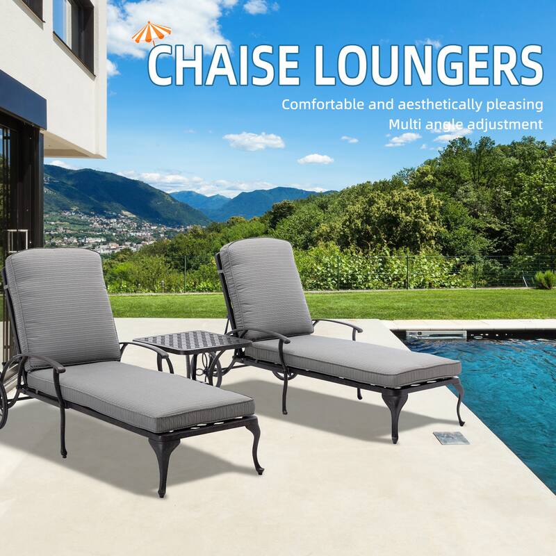 HOMEFUN Aluminum pool edge recliner with wheels that can tilt set of 3 - Grey