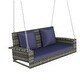 preview thumbnail 35 of 47, 2-Person Wicker Hanging Porch Swing with Chains, Cushion and Pillow