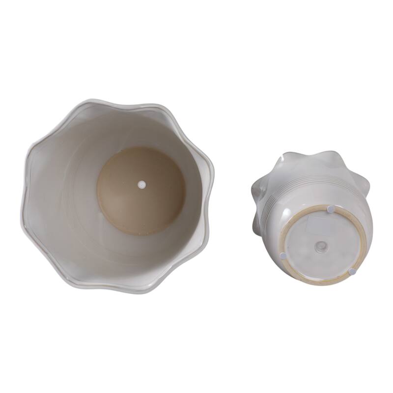 Ceramic Planter Ruffle Edge Home Garden Use (Set of 2) - 10", 7" Ivory - 11" x 11" x 9.5"