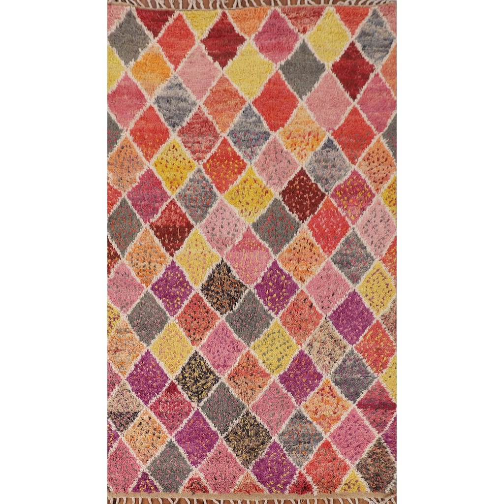 Colorful Trellis Moroccan Pakistan Area Rug Handmade Wool Carpet - 5'0" x 8'8"