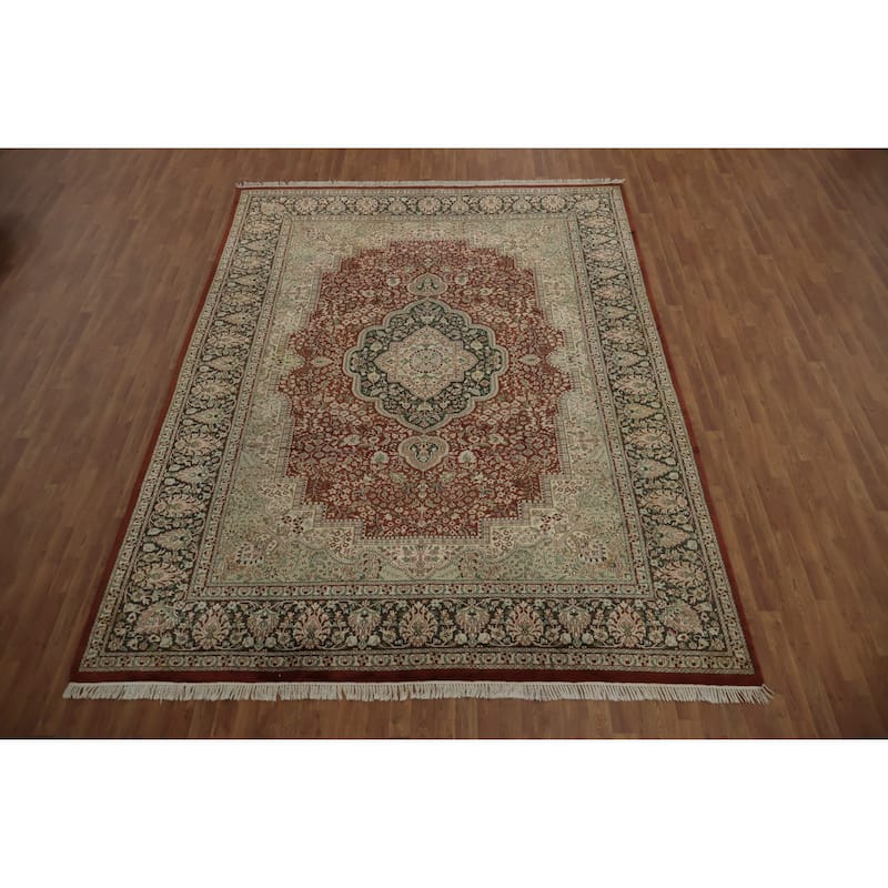 Hand Knotted Oriental Silk Carpet Traditional Floral Oranges & Rust Bokhara Area Rug - 12' 2'' X 8' 11''