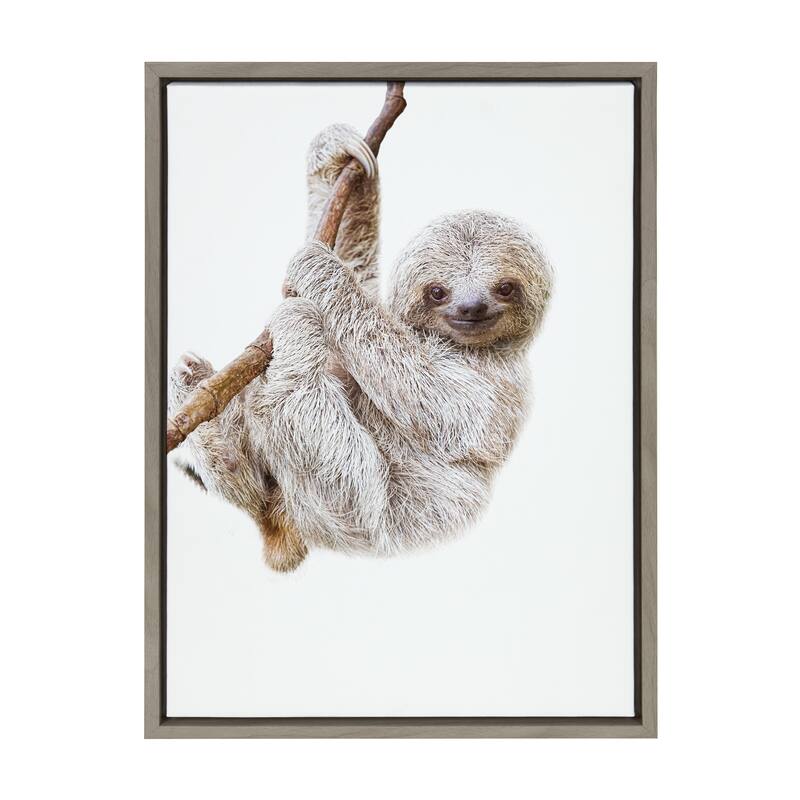 Kate and Laurel Sylvie Baby Sloth Hanging Around Framed Canvas by Amy Peterson Art Studio