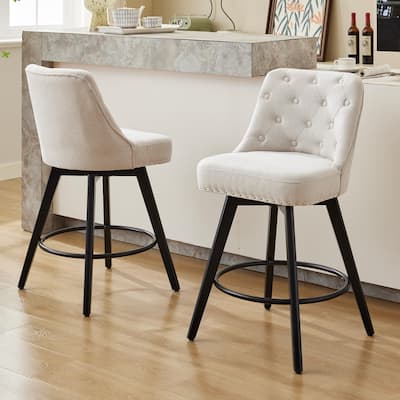 Bar Stools Set of 2, 26" Seat Height Barstools, Swivel Bar Chairs with Upholstered, Footrest, Backrest and Metal Legs