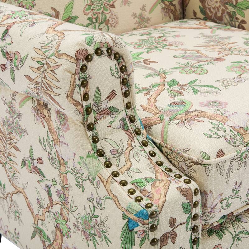 2 Set Transitional Patterned Wingback Accent Chairs with NailHead