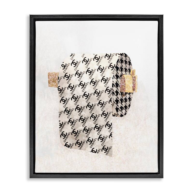 Stupell Fashion Glam Toilet Paper Designer Detailing Floater Frame - Off-White - 17 x 21 - Black