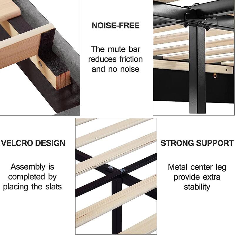 Javlergo Upholstered Bed Frames with Height-adjustable Headboard
