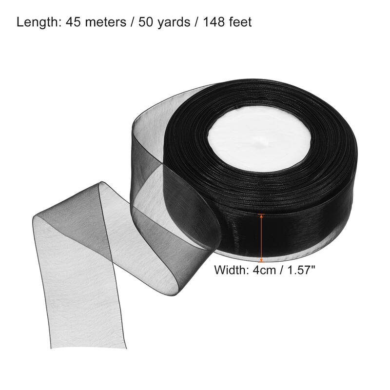 4cm 50 Yard Sheer Organza Ribbon Chiffon Decor Fabric Gift Wrapping - Black