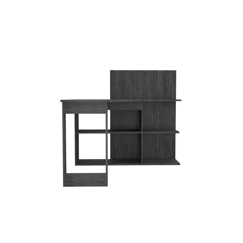 Kochi L-Shaped Desk - Gray Corner Computer Workstation with Storage Shelves