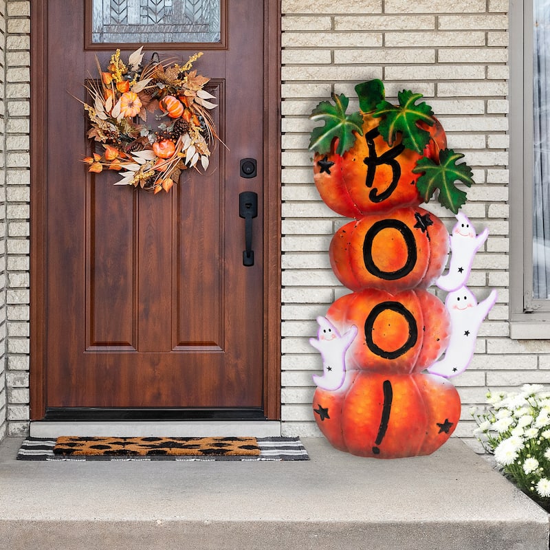 33" Orange and Black Stacked Pumpkins Outdoor Halloween Decoration