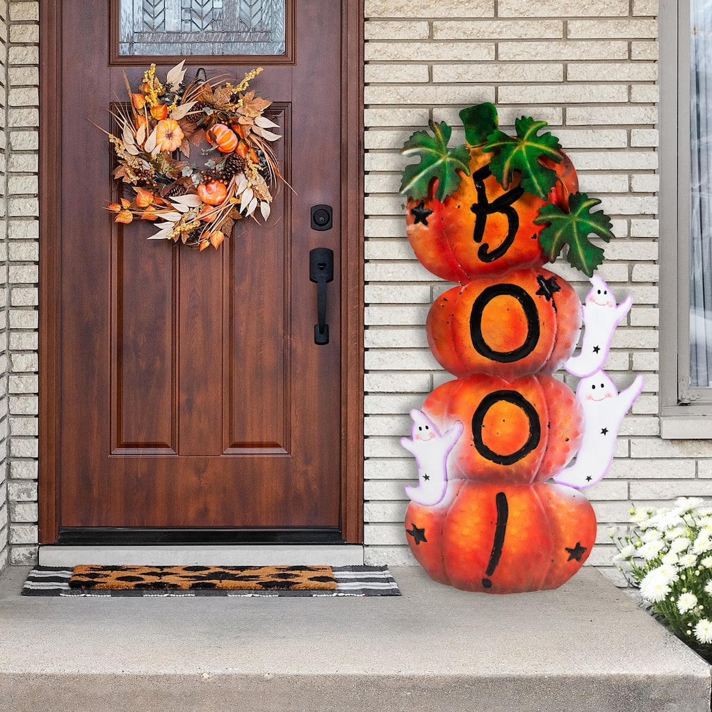 Stacked Boo Pumpkins with Ghosts Metal Halloween Porch Sign - 33"
