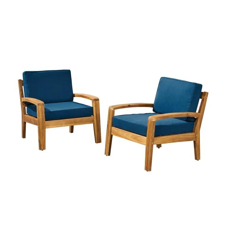 Stylish Outdoor Acacia Wood Club Chair with Water-Resistant Cushions