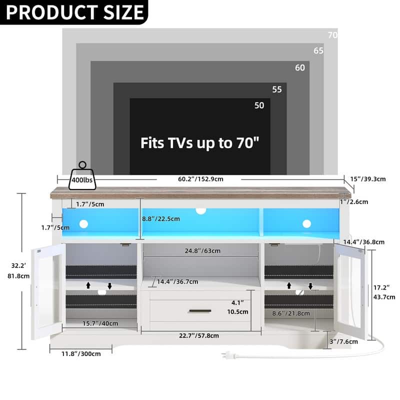 Moasis LED Farmhouse TV Stand for TV up to 65"