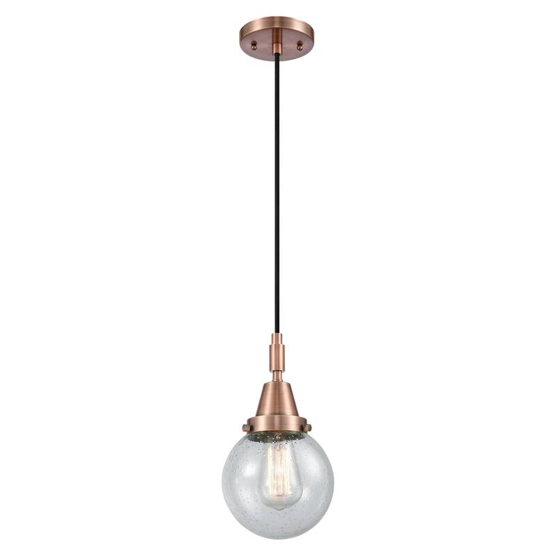 Innovations Lighting Downtown Urban - Caden Beacon - 1 Light 6" Cord Hung Mini Pendant - Antique Copper/Seedy Shade