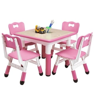 Kids Table and 4Chairs Set-Height Adjustable Desk
