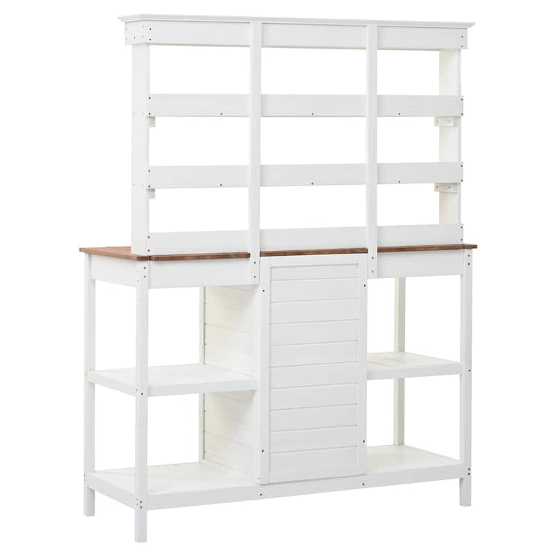 Roomfitters 66" Farmhouse Outdoor Potting Bench Table with 2 Drawers, Cabinet and Open Shelves