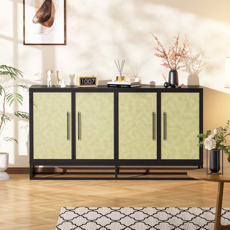 VEIKOUS 4-Door Buffet Sideboard Cabinet with Adjustable Shelves & Anti-Tipping Design - 61.5"×15.4"×33" - 61.5"×15.4"×33"
