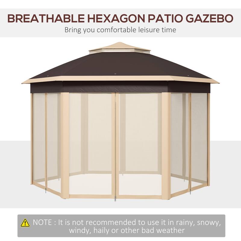 Hexagonal 13'x13' Pop Up Gazebo with Mesh Netting, Steel Frame Canopy Tent for Outdoor Events, Patio & Garden