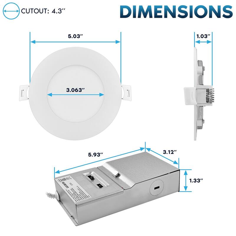 LUXRITE 4 Inch Canless Spotlight LED Recessed Light 5CCT Dimmable 650/800/1066LM CRI 90 8W/10W/13W ETL Listed
